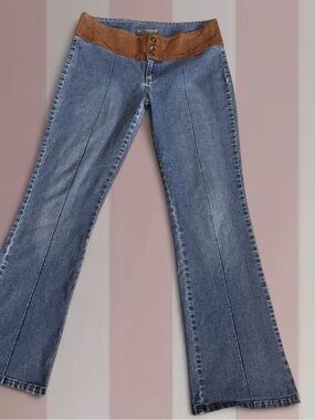 Gasoline Vintage Y2K Western Suede-Waistband Bootcut Jeans